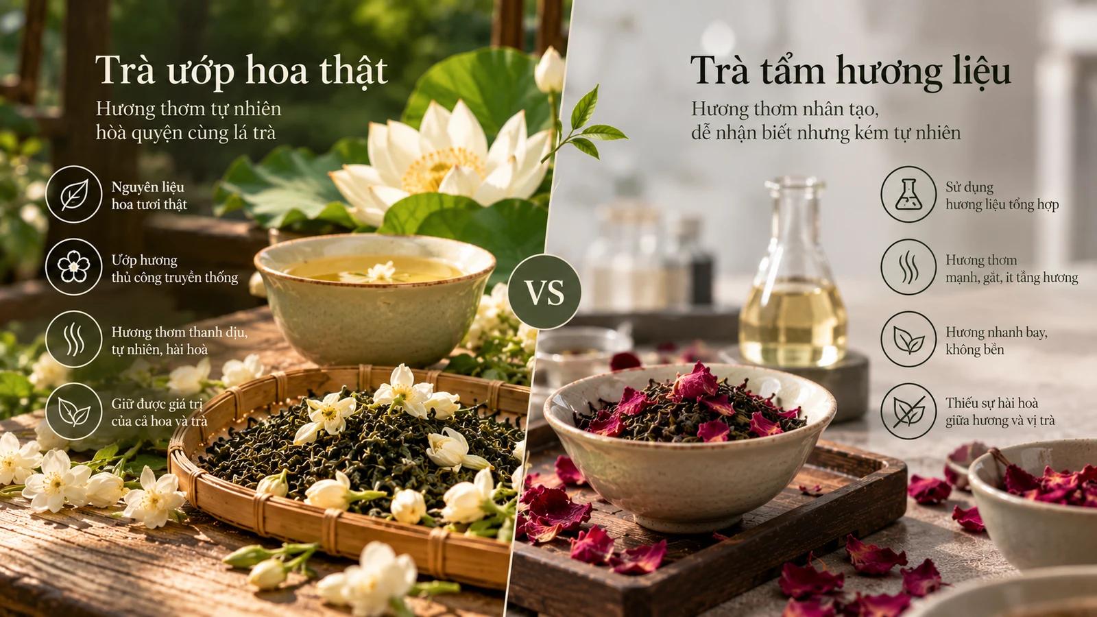 Trà ướp hoa thật và trà tẩm hương liệu: khác nhau ở đâu
