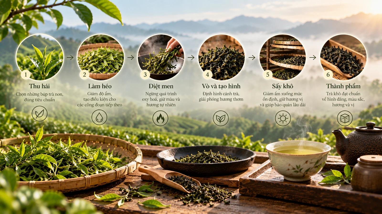 Từ búp tươi đến trà khô: các công đoạn chế biến trà