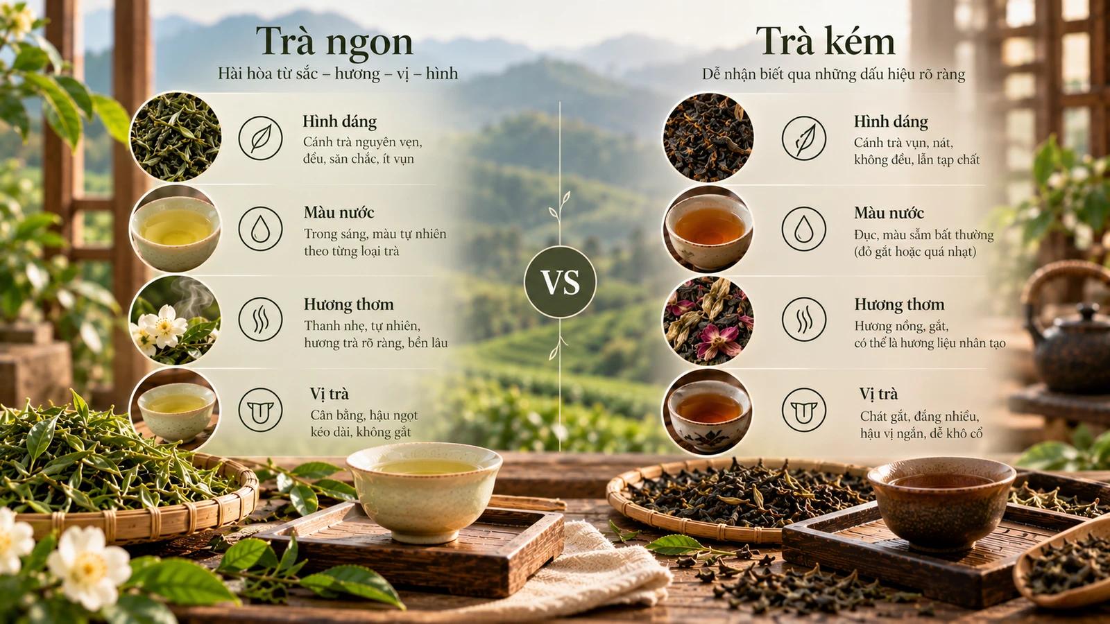 Nhận biết trà ngon, trà kém qua lá khô, nước trà và bã trà