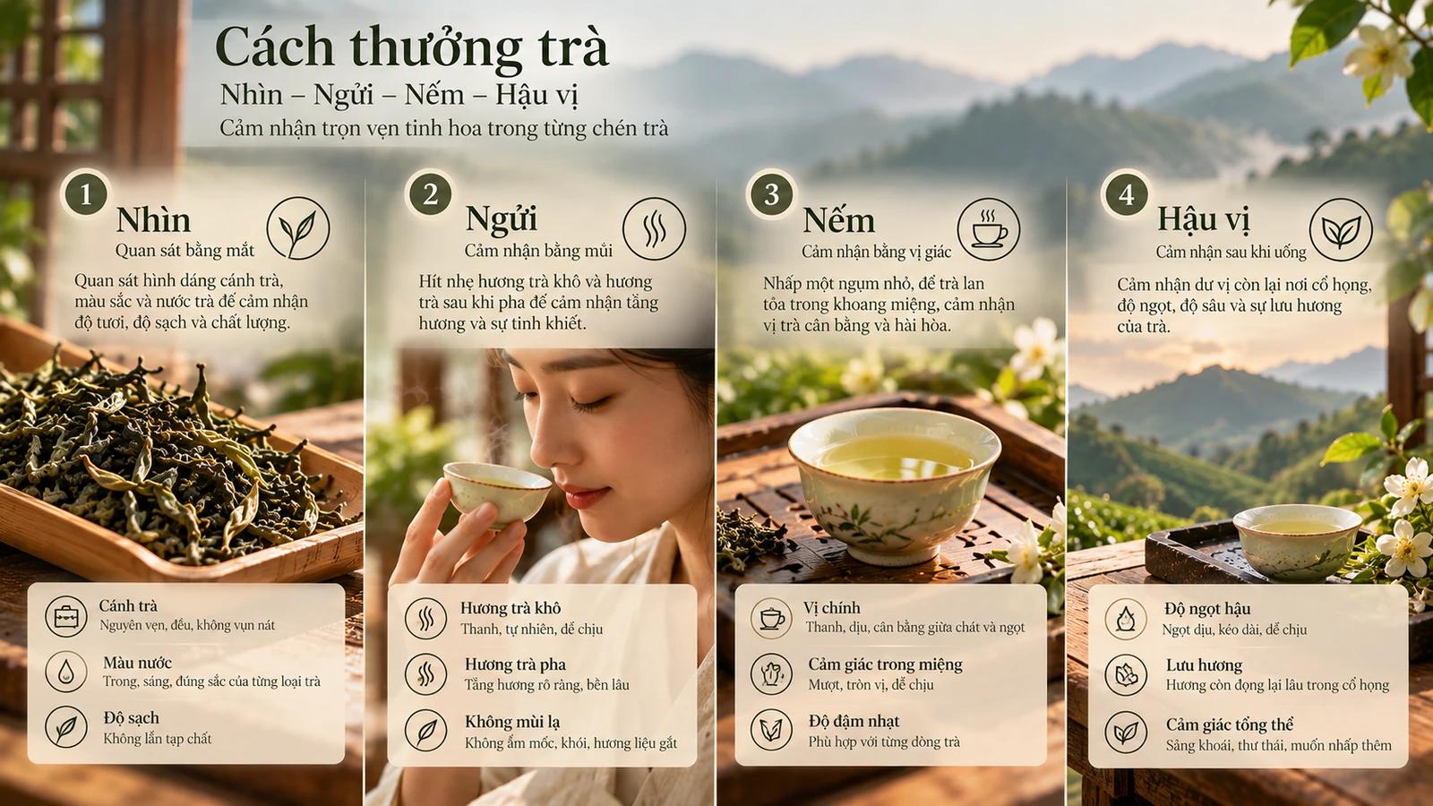 Thưởng trà: nhìn, ngửi, nếm và cảm nhận hậu vị